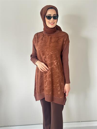 Mia Kahve Jakarlı Triko Tunik