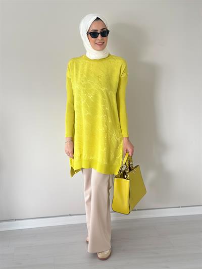 Mia Sarı Jakarlı Triko Tunik