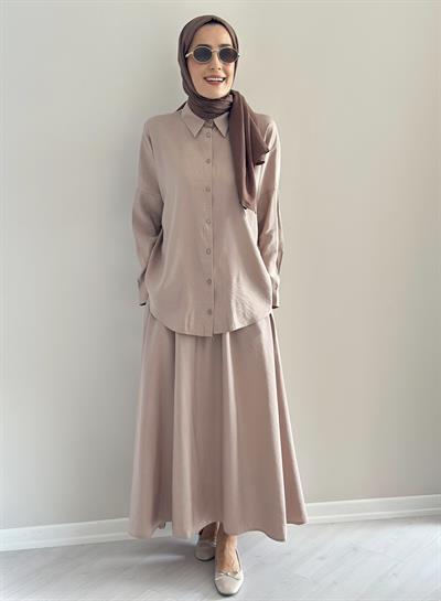 Milano Bej Gömlek  Etek  Takım 