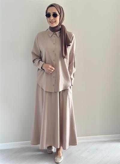 Milano Bej Gömlek  Etek  Takım 