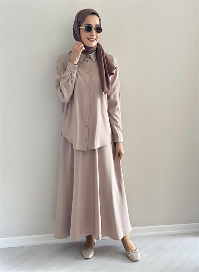 Milano Bej Gömlek  Etek  Takım 