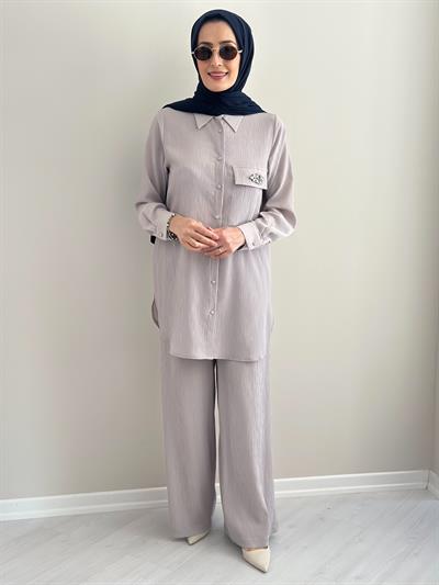 Porto Gri Gömlek Pantolon Takım