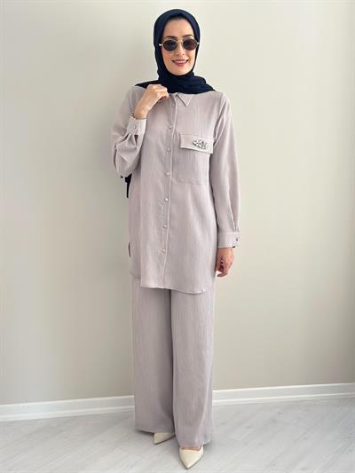 Porto Gri Gömlek Pantolon Takım