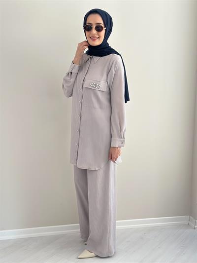 Porto Gri Gömlek Pantolon Takım