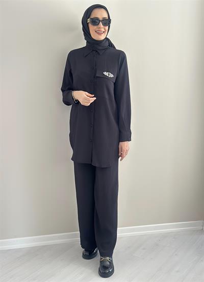 Porto Siyah Gömlek Pantolon Takım