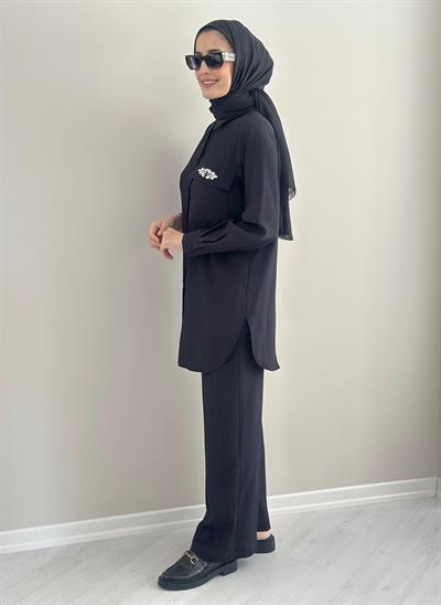 Porto Siyah Gömlek Pantolon Takım