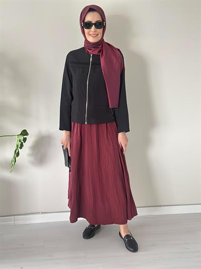 Rope Bordo Kırışık Kumaş Etek