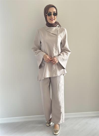 Sara  Bej Gömlek Pantolon Takım
