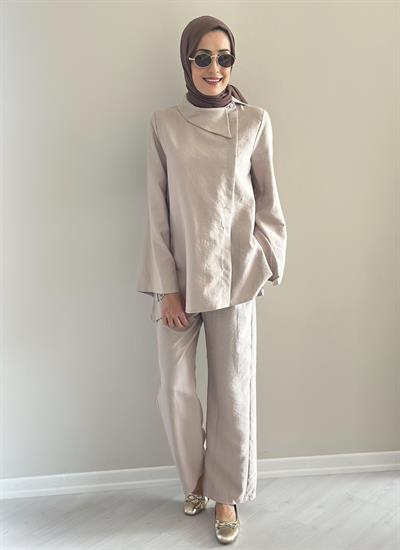 Sara  Bej Gömlek Pantolon Takım