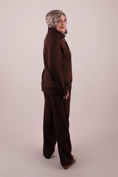 Silva Modal Likralı Kahverengi Eşofman Takımı