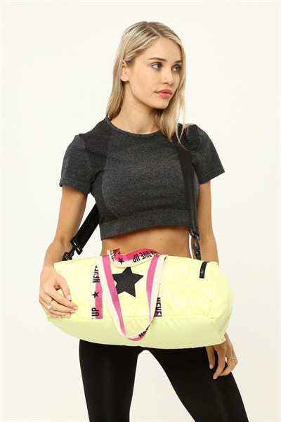 Çocuk Yıldız Baskılı Spor Çanta, Desenli Spor Çanta, Fermuarlı Detaylı Çocuk Spor Çanta Sarı