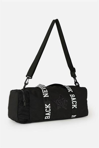 Çocuk Yıldız Baskılı Spor Çanta, Desenli Spor Çanta, Fermuarlı Detaylı Çocuk Spor Çanta Siyah