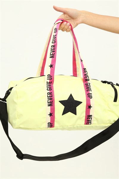 Çocuk Yıldız Baskılı Spor Çanta, Desenli Spor Çanta, Fermuarlı Detaylı Çocuk Spor Çanta Sarı