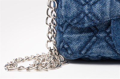 Denim Yıkamalı Kapitone Kadın Çanta, Dikişli Zincir Askılı Günlük Çanta, Kot Çanta Mavi