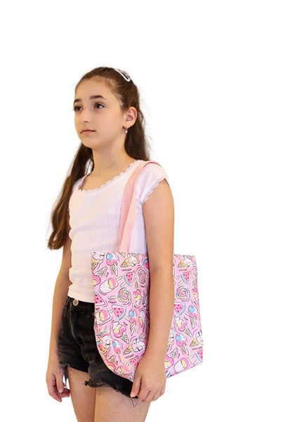 Desenli Kız Çocuk Plaj Çantası, Baskılı Çocuk Günlük Çanta Pembe Unicorn