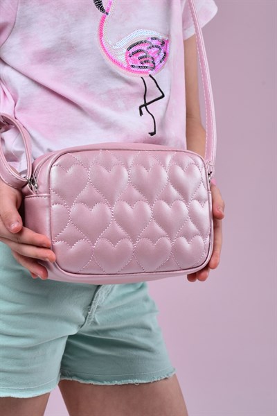 Icone Çocuk Kalp Kapitone Detaylı Omuz Çantası Parlak Pembe