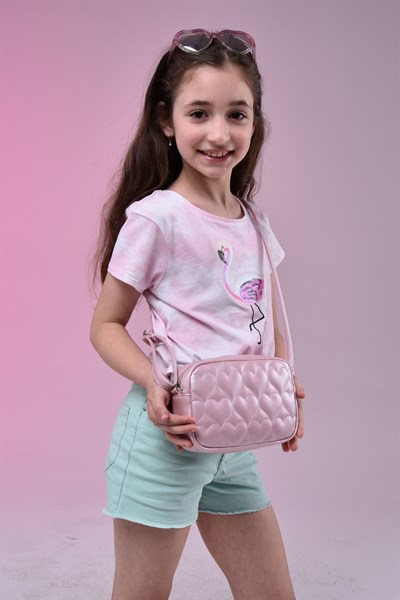 Icone Çocuk Kalp Kapitone Detaylı Omuz Çantası Parlak Pembe