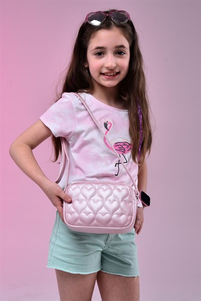 Icone Çocuk Kalp Kapitone Detaylı Omuz Çantası Parlak Pembe