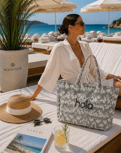 Icone Gri Degrade Baskılı Kanvas Omuz Çantası, Gri Degrade Plaj Çantası, Plaj Çantası, Beach Bag