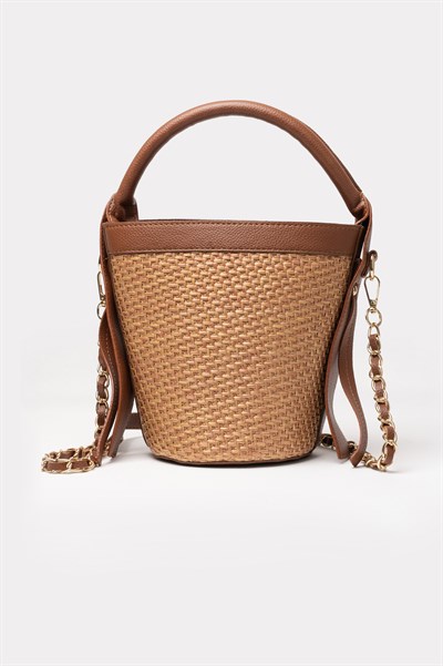 Icone Hasır Kova El Omuz Çantası Taba