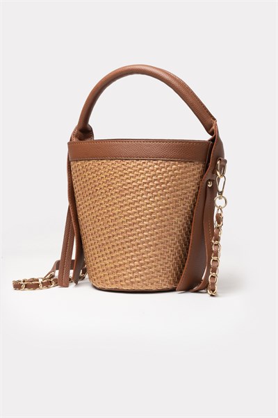 Icone Hasır Kova El Omuz Çantası Taba