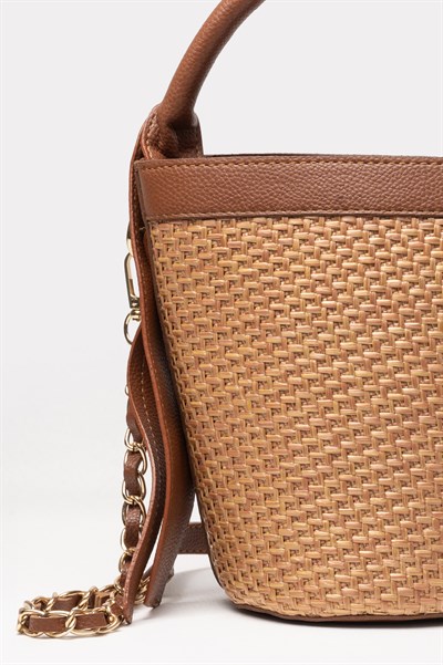 Icone Hasır Kova El Omuz Çantası Taba