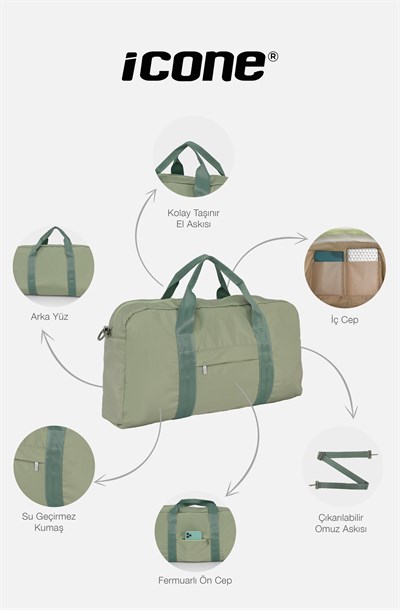 Icone Kadın Paraşüt Kumaş Önü Cepli Unisex Spor Fitness Gym Çantası Antrasit