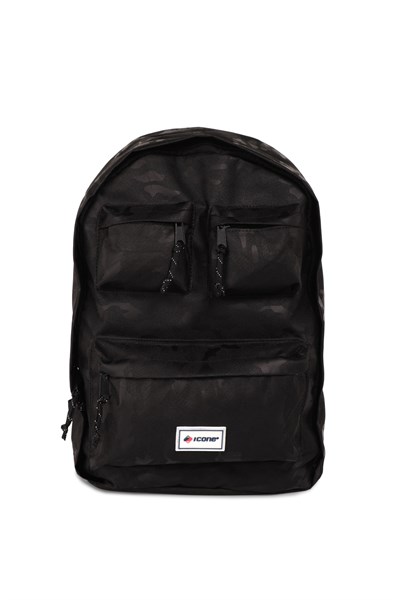 Icone Kamuflaj Baskılı Dört Cepli Sırt Çantası Siyah