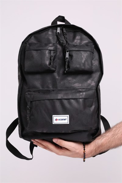 Icone Kamuflaj Baskılı Dört Cepli Sırt Çantası Siyah