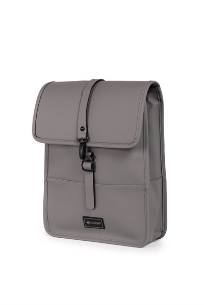 Icone Mat Suni Deri Kanca Kapamalı Sırt Çantası Gri
