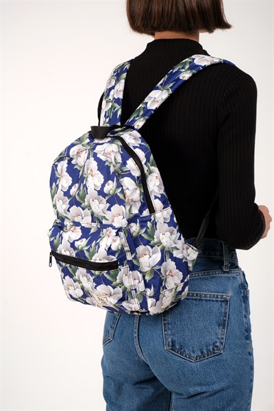Icone Mavi Çiçek Baskılı Sırt Çantası