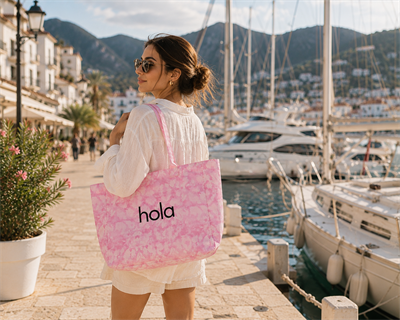 Icone Pembe Degrade Baskılı Kanvas Omuz Çantası, Degrade Plaj Çantası, Plaj Çantası, Beach Bag
