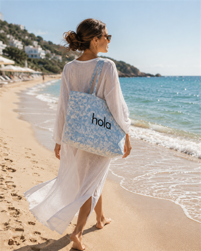 Icone Mavi Degrade Baskılı Kanvas Omuz Çantası, Degrade Plaj Çantası, Plaj Çantası, Beach Bag