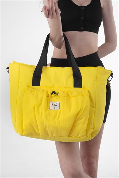 Icone Önü Büzgü Cepli Fermuar Kapamalı Yoga, Pilates, Fitness ,Gym Spor Çantası Sarı