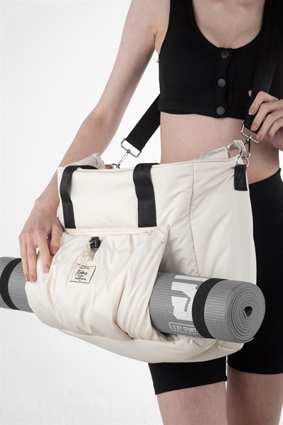 Icone Önü Büzgü Cepli Fermuar Kapamalı Yoga, Pilates, Fitness ,Gym Spor Çantası Beyaz