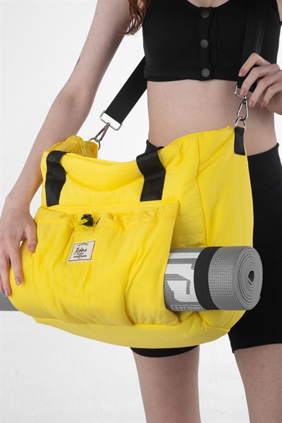 Icone Önü Büzgü Cepli Fermuar Kapamalı Yoga, Pilates, Fitness ,Gym Spor Çantası Sarı