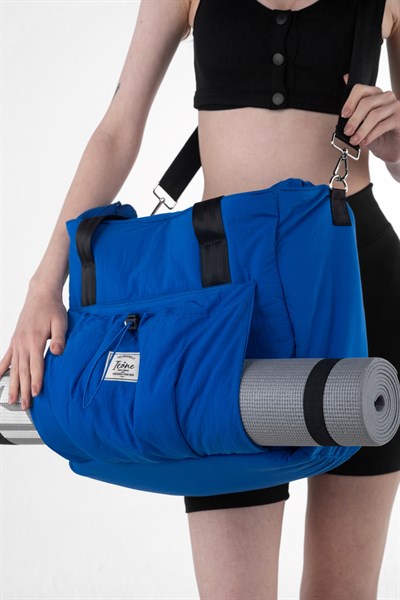 Icone Önü Büzgü Cepli Fermuar Kapamalı Yoga, Pilates, Fitness ,Gym Spor Çantası Sax