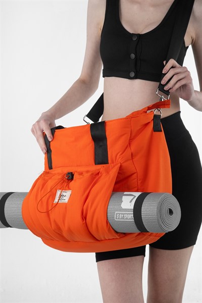 Icone Önü Büzgü Cepli Fermuar Kapamalı Yoga, Pilates, Fitness ,Gym Spor Çantası Turuncu