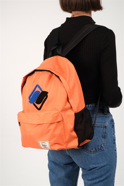 Icone Önü Nakışlı, Laptop Bölmeli Unisex Sırt Çantası, Okul Çantası Turuncu
