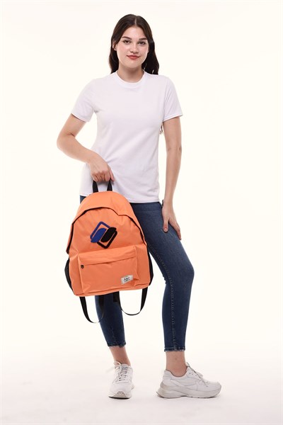 Icone Önü Nakışlı, Laptop Bölmeli Unisex Sırt Çantası, Okul Çantası Turuncu