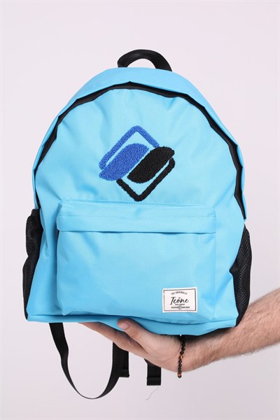 Icone Önü Nakışlı, Laptop Bölmeli Unisex Sırt Çantası, Okul Çantası Mavi