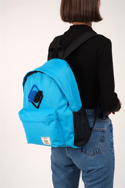 Icone Önü Nakışlı, Laptop Bölmeli Unisex Sırt Çantası, Okul Çantası Mavi