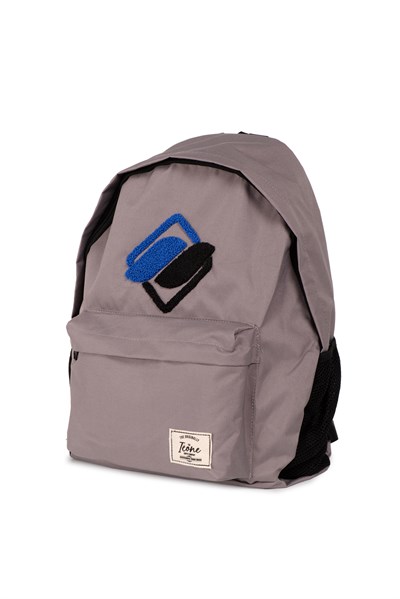 Icone Önü Nakışlı, Laptop Bölmeli Unisex Sırt Çantası, Okul Çantası Gri