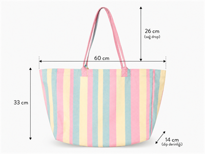 Icone Soft Renk Çizgili Baskılı Kanvas Omuz Çantası, Çizgili Plaj Çantası, Plaj Çantası, Beach Bag