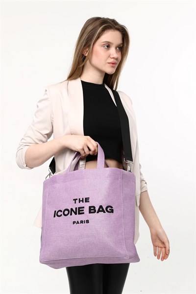 Icone The Icone Bag Paris İşlemeli Tote Kadın Kol Çantası ve Omuz Çantası Lila