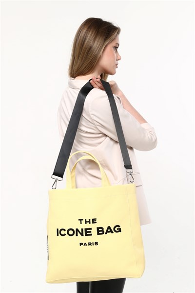 Icone The Icone Bag Paris İşlemeli Tote Kadın Kol Çantası ve Omuz Çantası Sarı