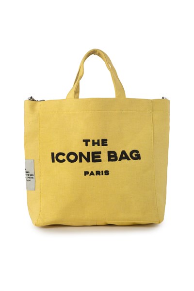Icone The Icone Bag Paris İşlemeli Tote Kadın Kol Çantası ve Omuz Çantası Sarı