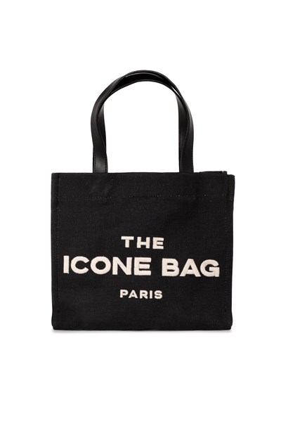 Icone The Icone Bag Paris İşlemeli Tote Kadın Kol Çantası ve Omuz Çantası Siyah