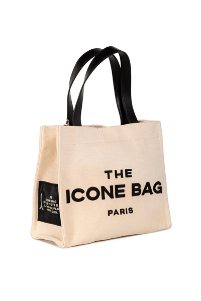 Icone The Icone Bag Paris İşlemeli Tote Kadın Kol Çantası ve Omuz Çantası Krem