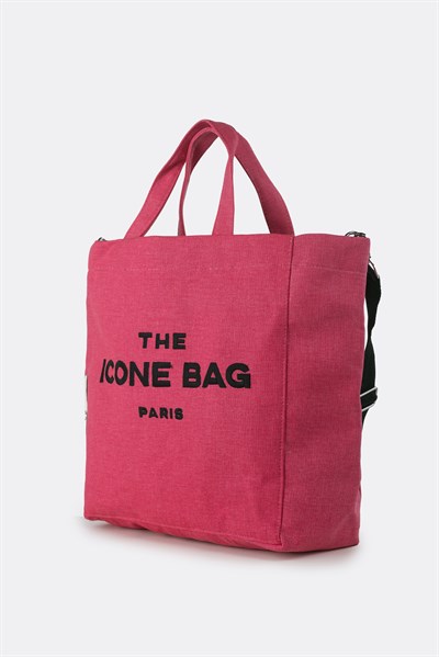 Icone The Icone Bag Paris İşlemeli Tote Kadın Kol Çantası ve Omuz Çantası Pembe